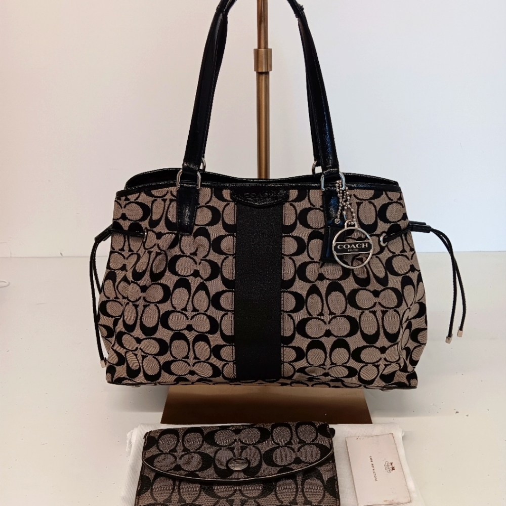 Coach Signature Monogram Stripe Canvas Devin Shou… - image 1